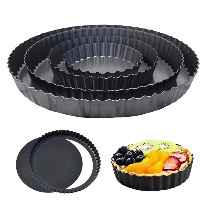 Kitchen Baking Trays - 1pc Removable Bottom Fluted Tart Pan