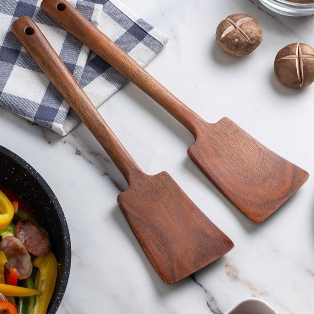 34cm Solid Wood Cooking Spatul - Offset Spatula Set ulasan dan harga